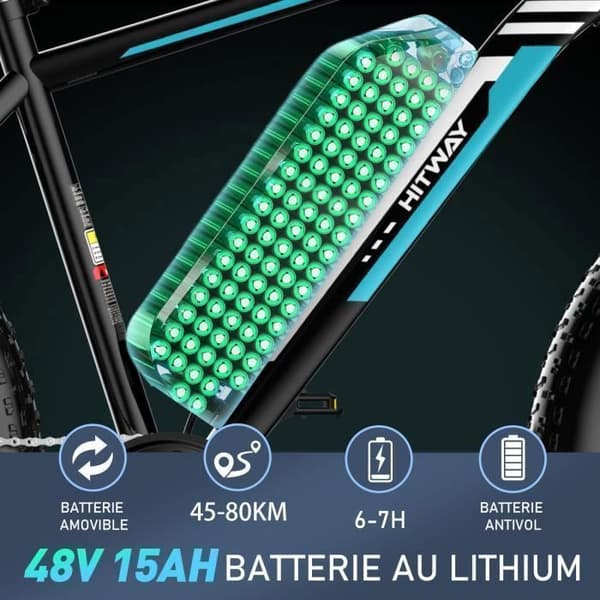 HITWAY elcykel VAE, elektrisk mountainbike, 26" x 4.0 City E-Bike, löstagbart 48V15AH litiumbatteri, Shimano 7 Speed