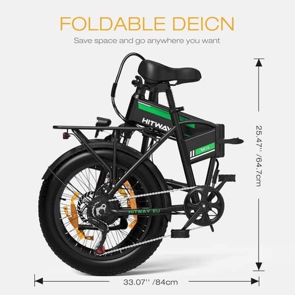 HITWAY hopfällbar elcykel E-cykel 20" x4.0 stora däck, 250W motor, löstagbart 48V 13Ah batteri, EBike MTB, svart och grönt