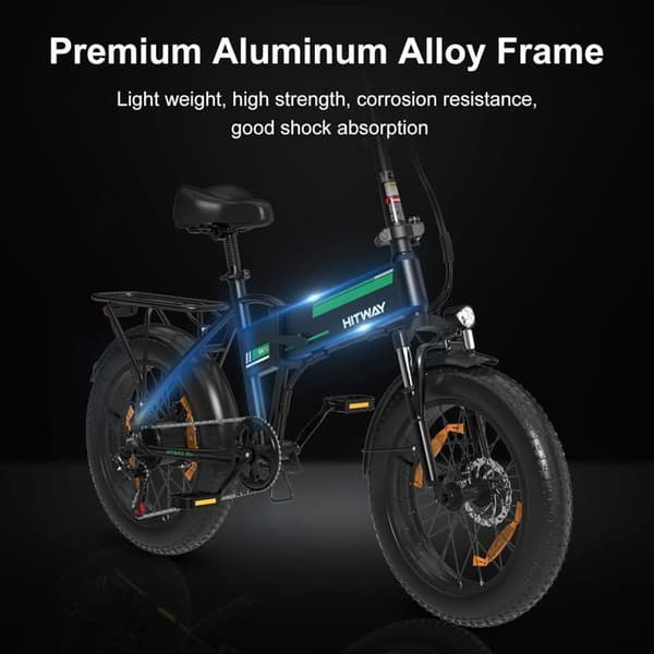 HITWAY hopfällbar elcykel E-cykel 20" x4.0 stora däck, 250W motor, löstagbart 48V 13Ah batteri, EBike MTB, svart och grönt