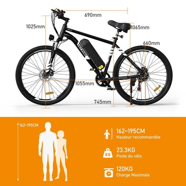HITWAY Elcykel 26" svart, elcykel med löstagbart 36V/12AH batteri, Shimano 7-växlad, MTB City E-cykel