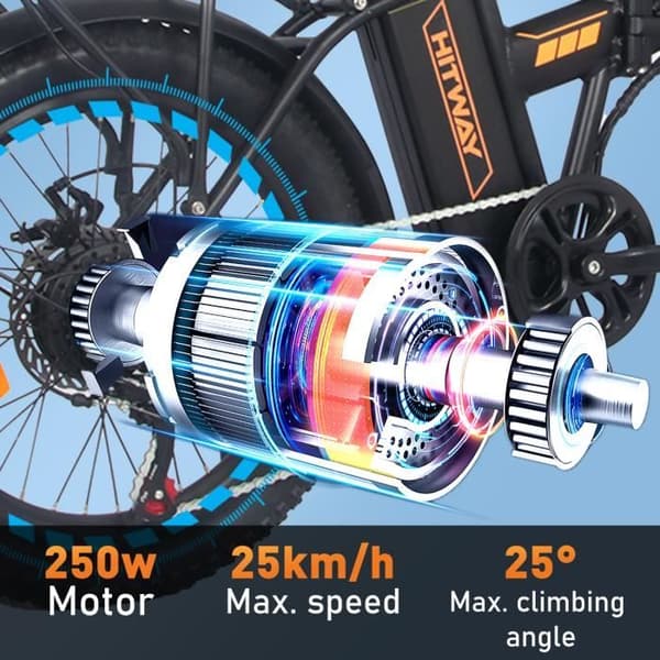 HITWAY hopfällbar elcykel 20" elcykel svart-orange - 36V batteri - 11,2Ah - LCD-skärm+HITWAY blå väska