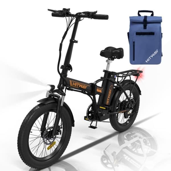 HITWAY hopfällbar elcykel 20" elcykel svart-orange - 36V batteri - 11,2Ah - LCD-skärm+HITWAY blå väska