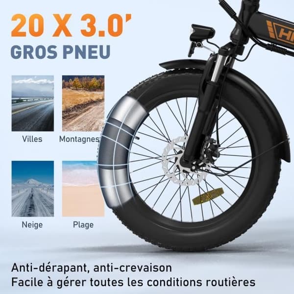 HITWAY 20" hopfällbar elcykel E-cykel Svart-Orange - 36V batteri - 11,2Ah - LCD-skärm - Gratis cykelpump