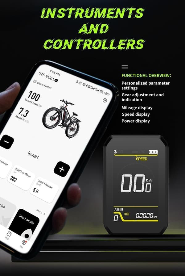 Elcykel Duotts ​​S26 48V 20AH Batteri upp till 120 km med två motorer Mountainbike 2bike, 26" tum svart