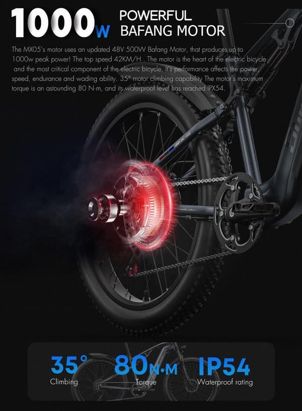 Shengmilo MX05 elcykel för vuxna 1000W motor 17.5AH batteri 26*3.0 tum breda däck 42KM/H 90KM hydraulisk skivbroms elcykel