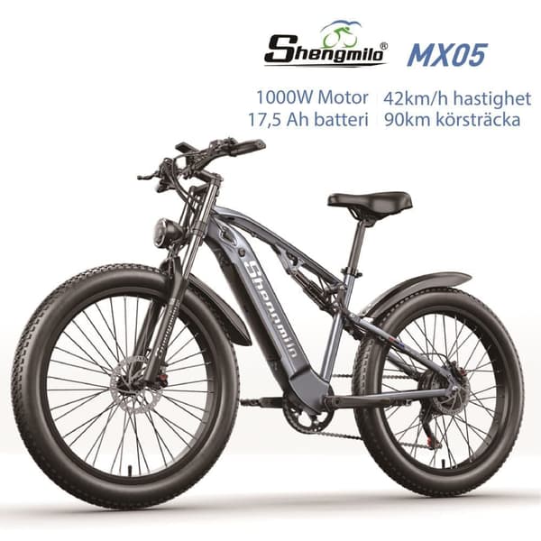 Shengmilo MX05 elcykel för vuxna 1000W motor 17.5AH batteri 26*3.0 tum breda däck 90KM körsträcka 42KM/H hydraulisk skivbroms elcykel