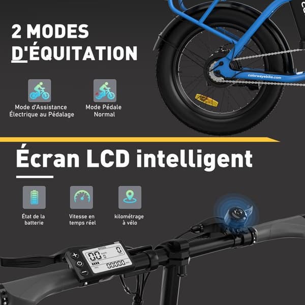 COLORWAY Blue Elcykel, 20" hopfällbar VAE, E-BIKE Elcykel med 2 körlägen, 36V 12Ah 250W batteri