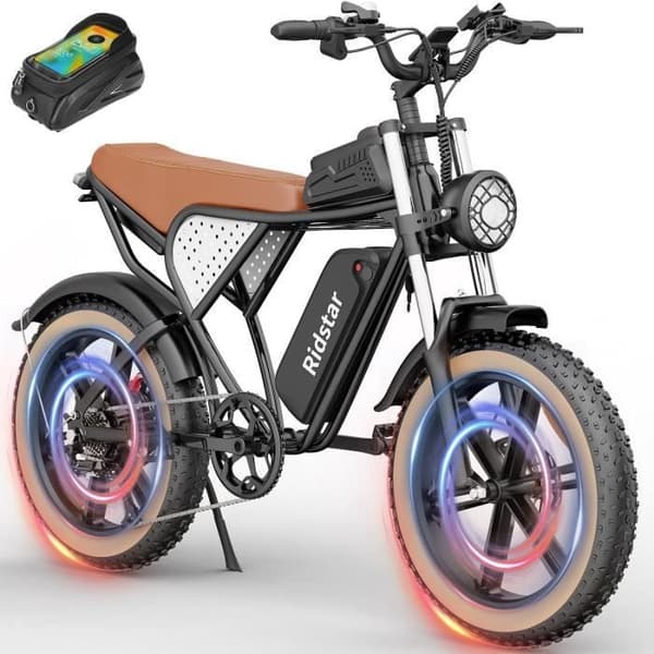 Ridstar Q20 IT Elcykel - Motor 750W Batteri 48V20AH Däck 20 Tum Hydrauliska Bromsar - Svart Brun