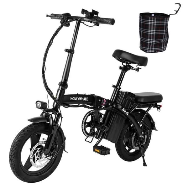 Hopfällbar elcykel Honey Whale S6-S - Motor 350W Batteri 48V10.4AH Räckvidd 40KM Skivbromsar - Svart
