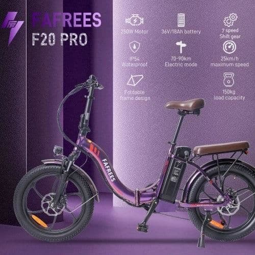 FAFREES F20 Pro - Elcykel - 20" hjul - 250W motor - 36V 18AH batteri - Bländande lila