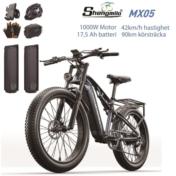 Shengmilo MX05 elcykel för vuxna 1000W motor 17.5AH batteri 26*3.0 tum breda däck 90KM körsträcka 42KM/H hydraulisk skivbroms elcykel