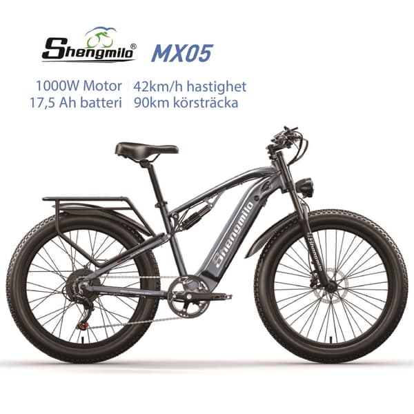 Shengmilo MX05 Elcykel 1000W Motor 48V 17.5AH Batteri 26*3.0 Feta Däck Terräng Mountain Elcykel
