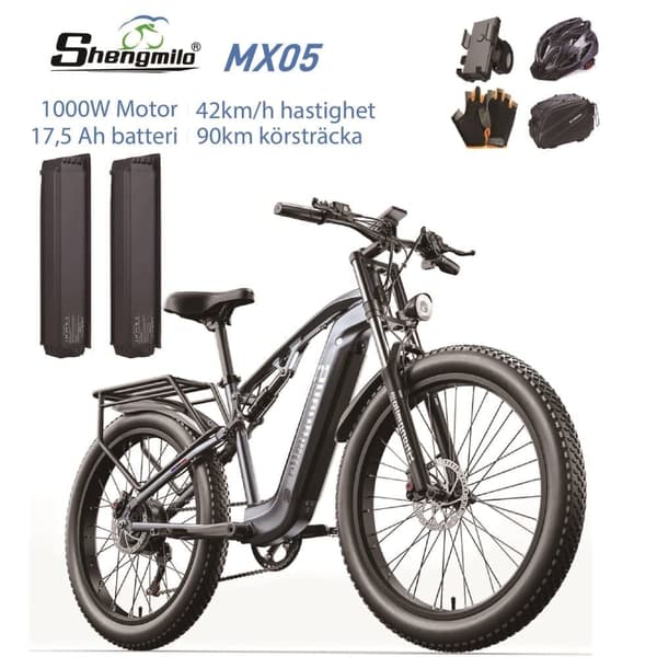 Shengmilo MX05 Elcykel 1000W Motor 48V 17.5Ah Batteri 26 Tums Fat Tire El-Mountainbike Vuxen Elcykel