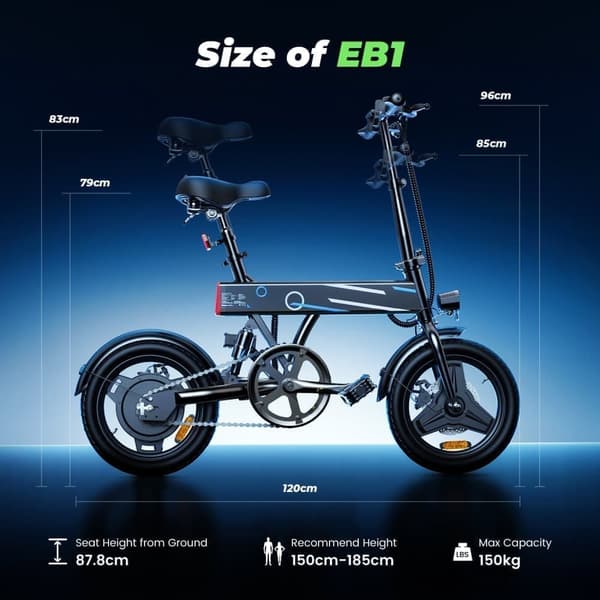iScooter EB1 Elcykel 500W Motor 36V 7.8Ah Batteri 40km Max Räckvidd 14 Tums Hopfällbar Elcykel