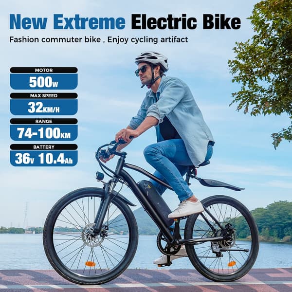 iScooter EB3 Elcykel 36V 10.4Ah Batteri 500W Motor Max räckvidd 100km 26 Tums Elcykel