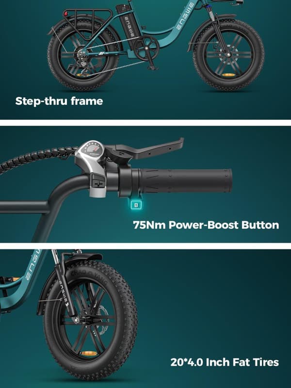 ENGWE L20 Boost e-cykel, 250W motor, 75Nm drejningsmoment, 48V13Ah batteri, 20×4.0" dæk, 126 km rækkevidde, fremragende til både byture og eventyr