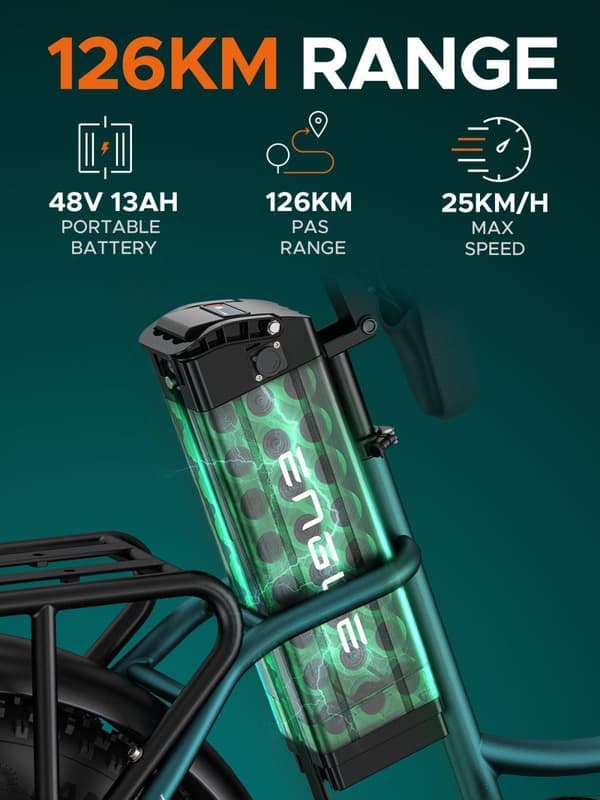 ENGWE L20 Boost e-cykel, 250W motor, 75Nm drejningsmoment, 48V13Ah batteri, 20×4.0" dæk, 126 km rækkevidde, fremragende til både byture og eventyr