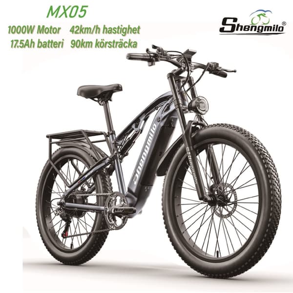Shengmilo MX05 1000W motor 26*3,0 tum breda däck 17,5AH batteri 42 km/h 90 km hydraulisk skivbroms vuxen elcykel