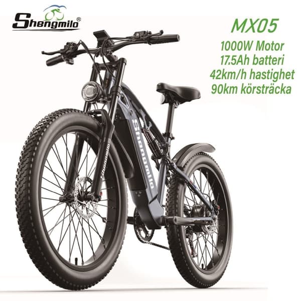 Shengmilo MX05 Elcykel för vuxna 48V 17.5AH Batteri 1000W Motor 26*3.0 Tum Breda Däck 90km 42km/h Hydraulisk Skivbroms