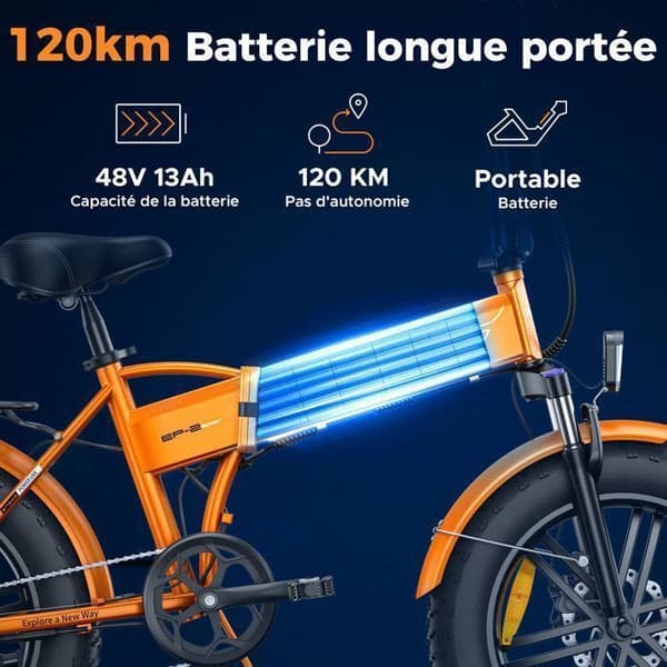ENGWE EP-2 BOOST - Hopfällbar Elcykel 20" - Batteri 48V 13Ah - Räckvidd 100km - Med Främre Dämpare - VTC Fat bike, Grå