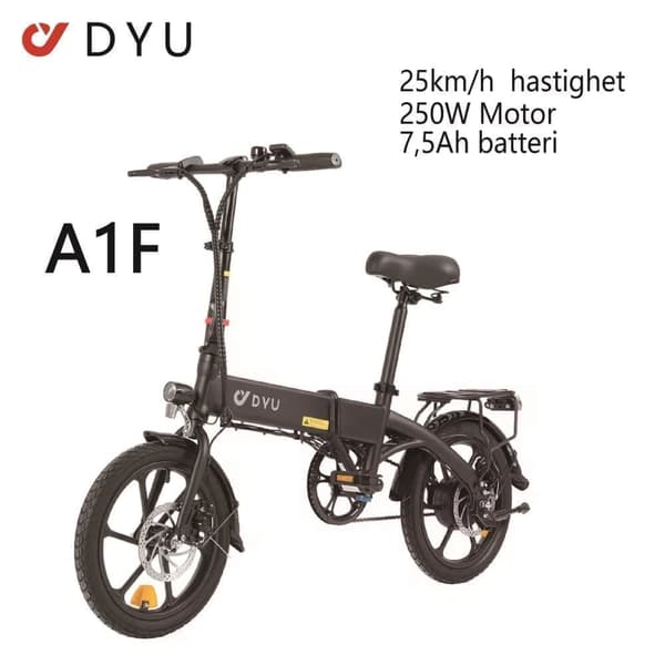 DYU A1F Pro Elcykel 16 Tums Hopfällbar Elcykel 36V 7.5Ah Batteri 250W Motor LED-Display Bromssystem Skivbroms Lämplig för Vuxna och Tonåringar