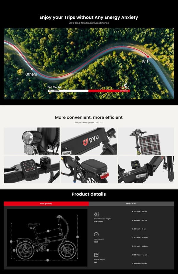 DYU A1F Pro Elcykel 16 Tums Hopfällbar Elcykel 36V 7.5Ah Batteri 250W Motor LED-Display Bromssystem Skivbroms Lämplig för Vuxna och Tonåringar