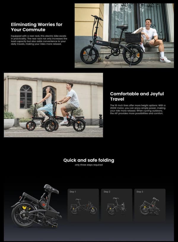 DYU A1F Pro Elcykel 16 Tums Hopfällbar Elcykel 36V 7.5Ah Batteri 250W Motor LED-Display Bromssystem Skivbroms Lämplig för Vuxna och Tonåringar