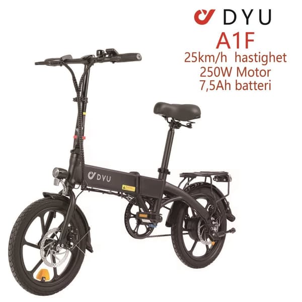 DYU A1F Pro Elcykel 16 Tums Hopfällbar Elcykel 36V 7.5Ah Batteri 250W Motor LED-Display Bromssystem Skivbroms Lämplig för Vuxna och Tonåringar