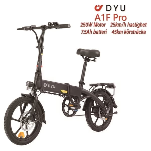 DYU A1F Pro Elcykel 36V 7.5Ah Batteri 250W Motor 16 Tums Hopfällbar Elcykel LED-Display Bromssystem Skivbroms Lämplig för Vuxna och Tonåringar