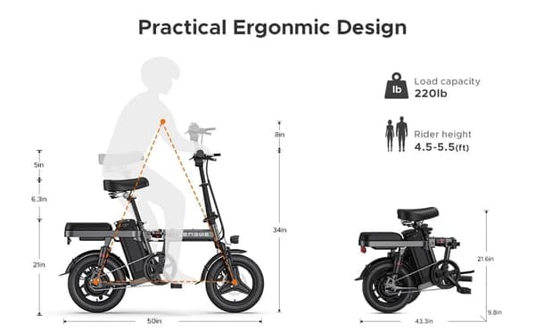 ENGWE T14 Elcykel, Maks hastighed 25 km/t, 250W Motor, 30N·m Moment, 14x2.125 Dæk, 48V 10Ah Lithiumbatteri,25 km Elektrisk tilstand,42 km PAS tilstand