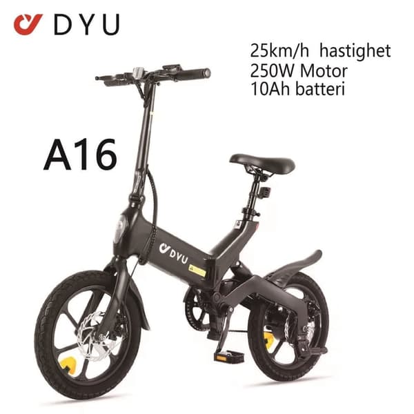 DYU A16 Elcykel 36V 10Ah Batteri 250W Motor 16 Tums Däck 55KM Körsträcka Hopfällbart Bromssystem Skivbroms Elcykel Lämplig för Vuxna och Tonåringar