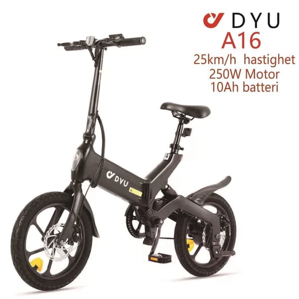 DYU A16 Elcykel 250W Motor 16 Tums Däck 36V 10Ah Batteri 55KM Körsträcka Hopfällbart Bromssystem Skivbroms Elcykel Lämplig för Vuxna och Tonåringar
