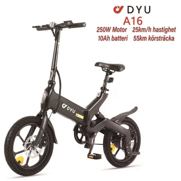 DYU A16 Elcykel 36V10AH Litiumbatteri 350W Motor 16 Tums Däck 55 Räckvidd Hopfällbar Elcykel för Stad