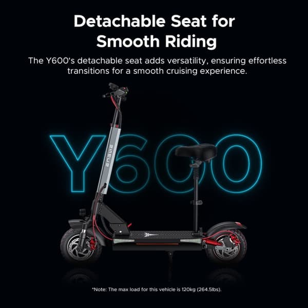 ENGWE Y600 El-scooter,600W Motor, 10x4.0 Däck,70KM Räckvidd,28 N.m Vridmoment, 48V18.2AH Batteri, Max Lutning 15° – Smidig för stad och backar