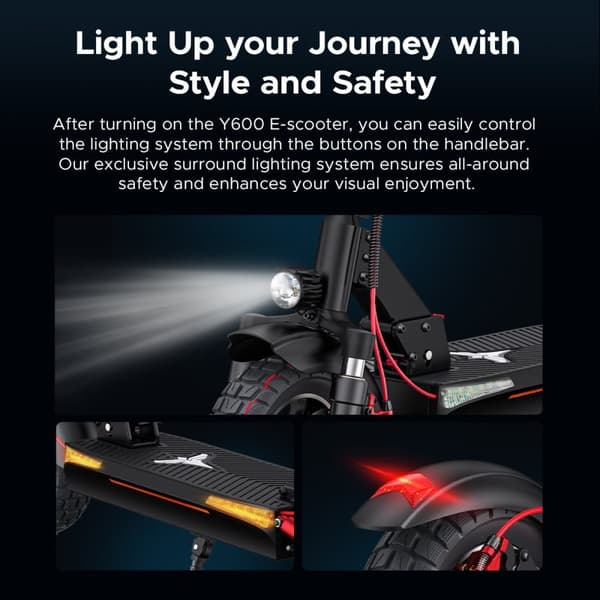ENGWE Y600 El-scooter,600W Motor, 10x4.0 Däck,70KM Räckvidd,28 N.m Vridmoment, 48V18.2AH Batteri, Max Lutning 15° – Smidig för stad och backar