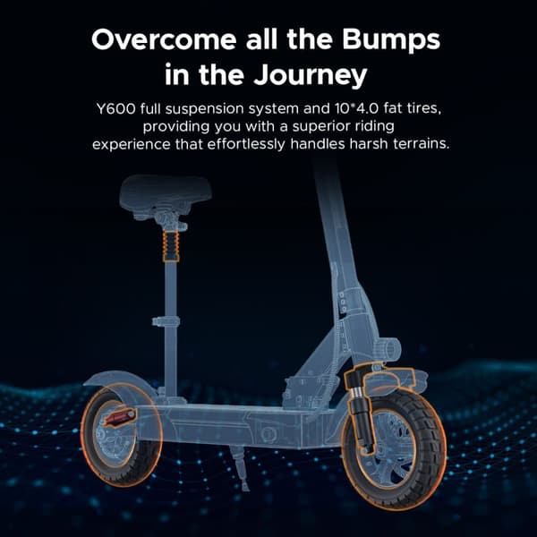 ENGWE Y600 El-scooter,600W Motor, 10x4.0 Däck,70KM Räckvidd,28 N.m Vridmoment, 48V18.2AH Batteri, Max Lutning 15° – Smidig för stad och backar