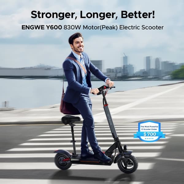 ENGWE Y600 El-scooter,600W Motor, 10x4.0 Däck,70KM Räckvidd,28 N.m Vridmoment, 48V18.2AH Batteri, Max Lutning 15° – Smidig för stad och backar