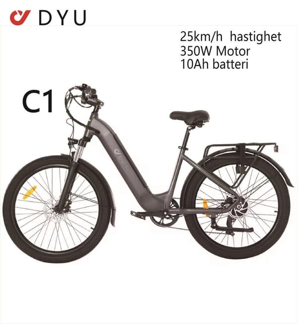 DYU C1 Elcykel 48V 10Ah Batteri 350W Motor 26 Tums Däck 55KM Körsträcka Skivbroms Elcykel Lämplig för Vuxna och Tonåringar