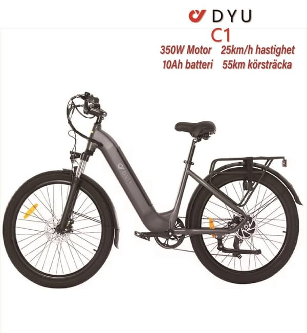 DYU C1 Elcykel 48V10AH Litiumbatteri 350W Motor 26 Tums Däck 55 Räckvidd Stads Elcykel