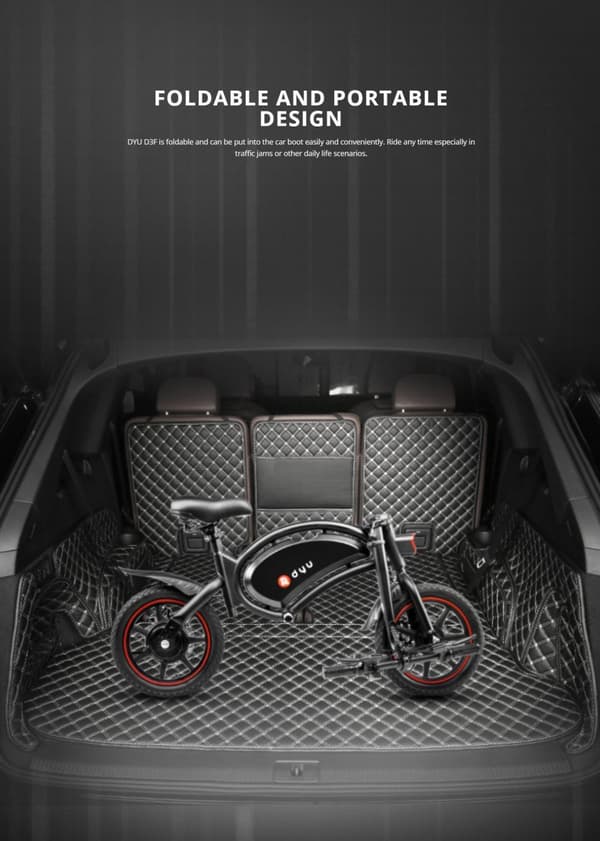 DYU D3F 14 tums mini hopfällbar elcykel, 250W motor, 36V 10AH batteri,.