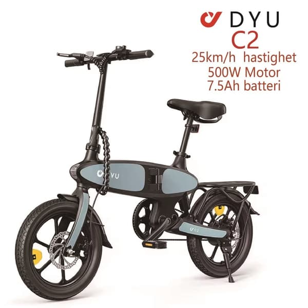 DYU C2 Elcykel 350W Motor 16 Tums Däck 48V 7.5Ah Batteri 45KM Körsträcka Skivbroms Elcykel Lämplig för Vuxna och Tonåringar