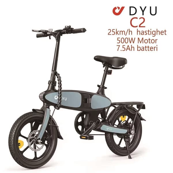 DYU C2 Elcykel 350W Motor 16 Tums Däck 48V 7.5Ah Batteri 45KM Körsträcka Skivbroms Elcykel Lämplig för Vuxna och Tonåringar