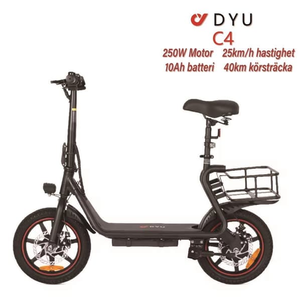 DYU C4 Elscooter 14 tums pneumatiska däck 250W borstlös motor 25 km/h maxhastighet 36V 10Ah Scooter 42 km räckvidd Elscooter