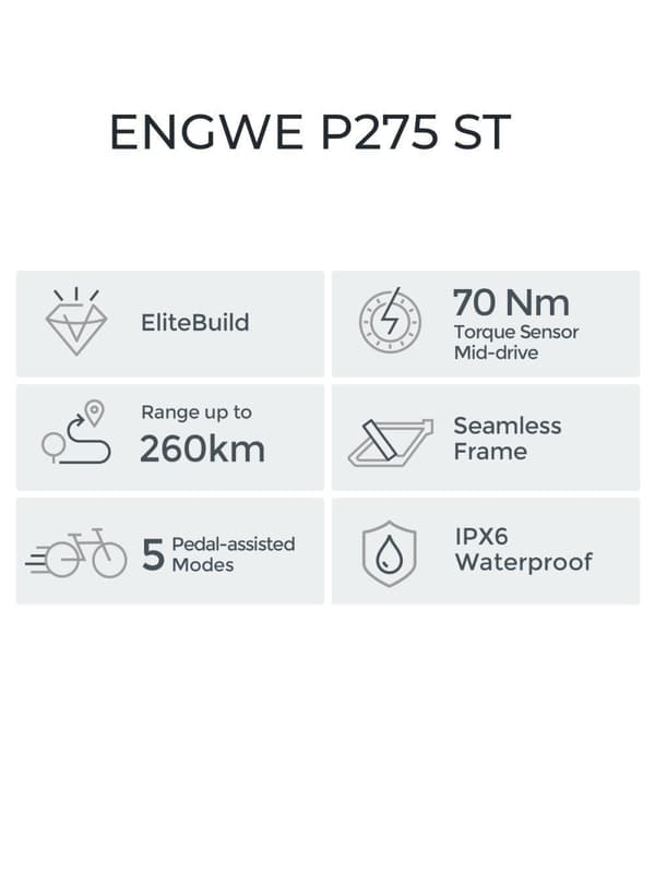 ENGWE P275 Elcykel, 250W Motor, 70 N.m Moment, 27.5x2.4 Dæk, 9-gears, 36V 19.2Ah Batteri, 25 km/t, 260 km – Perfekt til pendling og bakker
