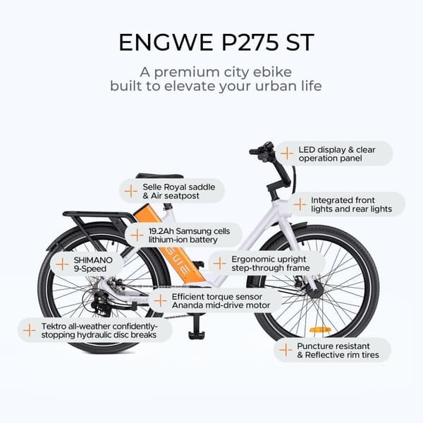 ENGWE P275 Elcykel, 250W Motor, 70 N.m Moment, 27.5x2.4 Dæk, 9-gears, 36V 19.2Ah Batteri, 25 km/t, 260 km – Perfekt til pendling og bakker