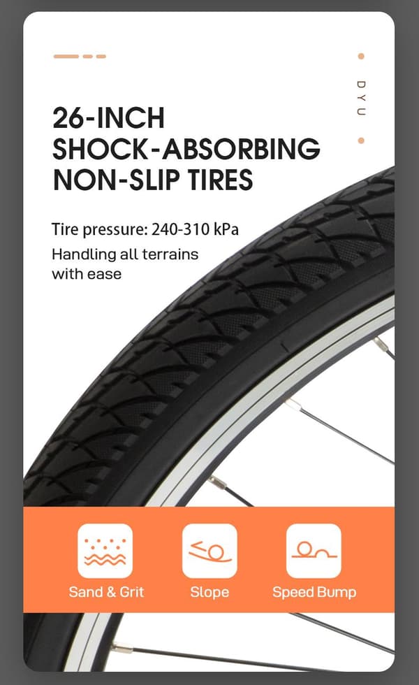 DYU C6 Elcykel 36V12.5AH Litiumbatteri 350W Borstlös Motor 26 Tums Däck Dubbla Skivbromsar Elcykel För Vuxen- Vit