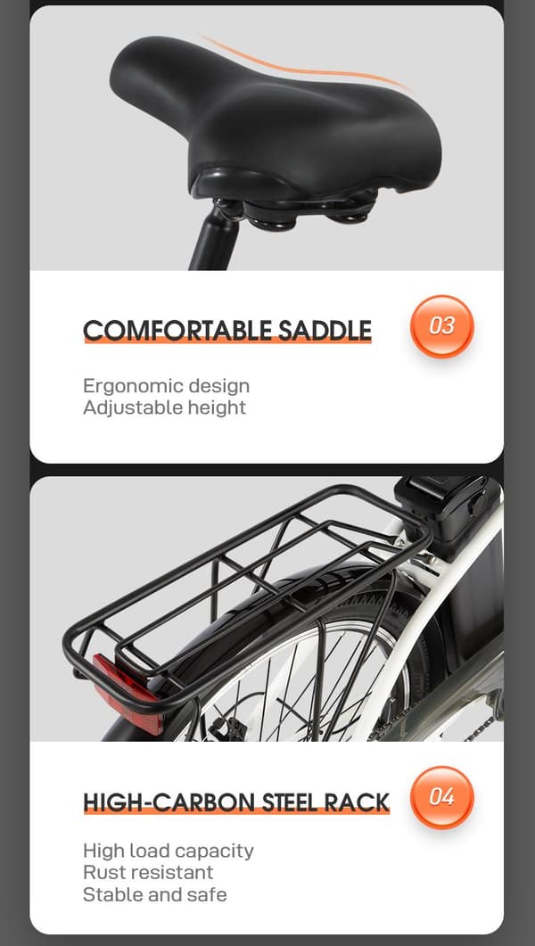 DYU C6 Elcykel 36V12.5AH Litiumbatteri 350W Borstlös Motor 26 Tums Däck Dubbla Skivbromsar Elcykel För Vuxen- Vit