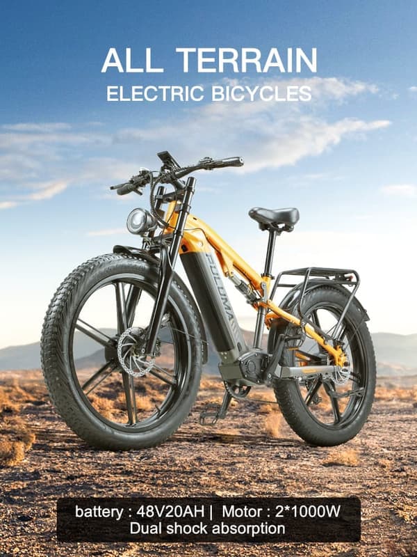 PULUMA PH003 2000W elcykel med dobbelte motorer, 26-tommer fedtdæk, fuld affjedring, 48V 20Ah batteri, maks. rækkevidde 80-90 km, hydrauliske bremser