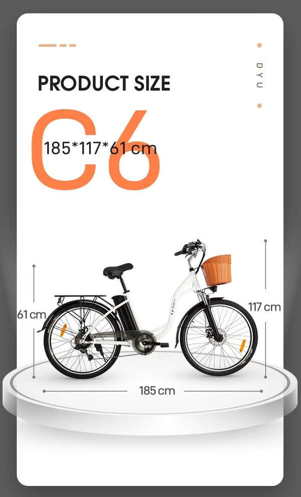 DYU C6 Elcykel 26 Tums Däck 36V 12.5Ah Batteri 350W Motor 70KM Körsträcka Skivbroms Elcykel Lämplig för Vuxna och Tonåringar- Vit
