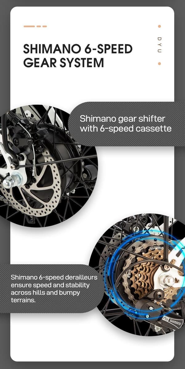 DYU C6 Elcykel 26 Tums Däck 36V 12.5Ah Batteri 350W Motor 70KM Körsträcka Skivbroms Elcykel Lämplig för Vuxna och Tonåringar- Vit